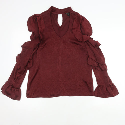 Lipsy Red Ruffle Sleeve Wrap Blouse Size 8