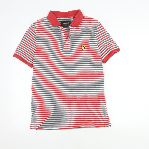 Lyle & Scott Men's Red Grey Striped Polo, Medium