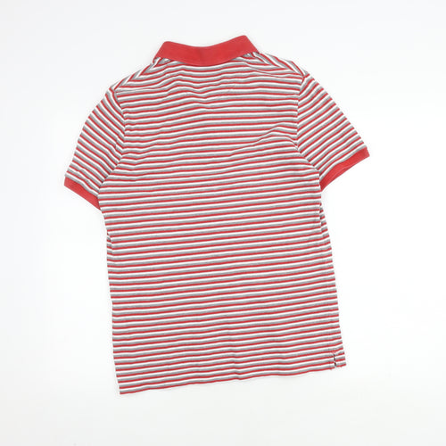 Lyle & Scott Men's Red Grey Striped Polo, Medium