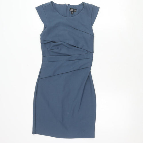 Topshop Women's Blue Sheath Dress, Size 6, Off the Shoulder