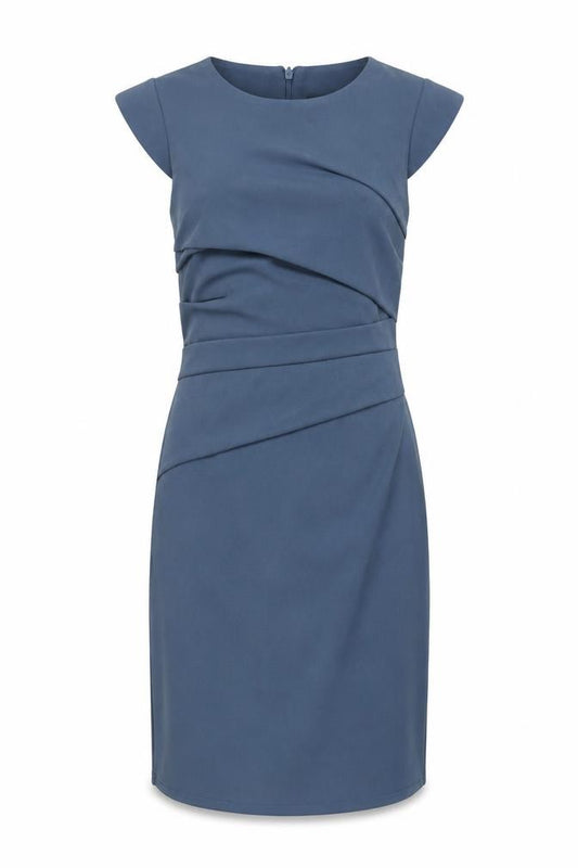 Front view of Topshop Women's Blue Sheath Dress, size 6, Off the Shoulder