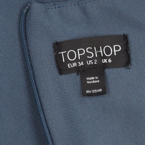 Topshop Women's Blue Sheath Dress, Size 6, Off the Shoulder