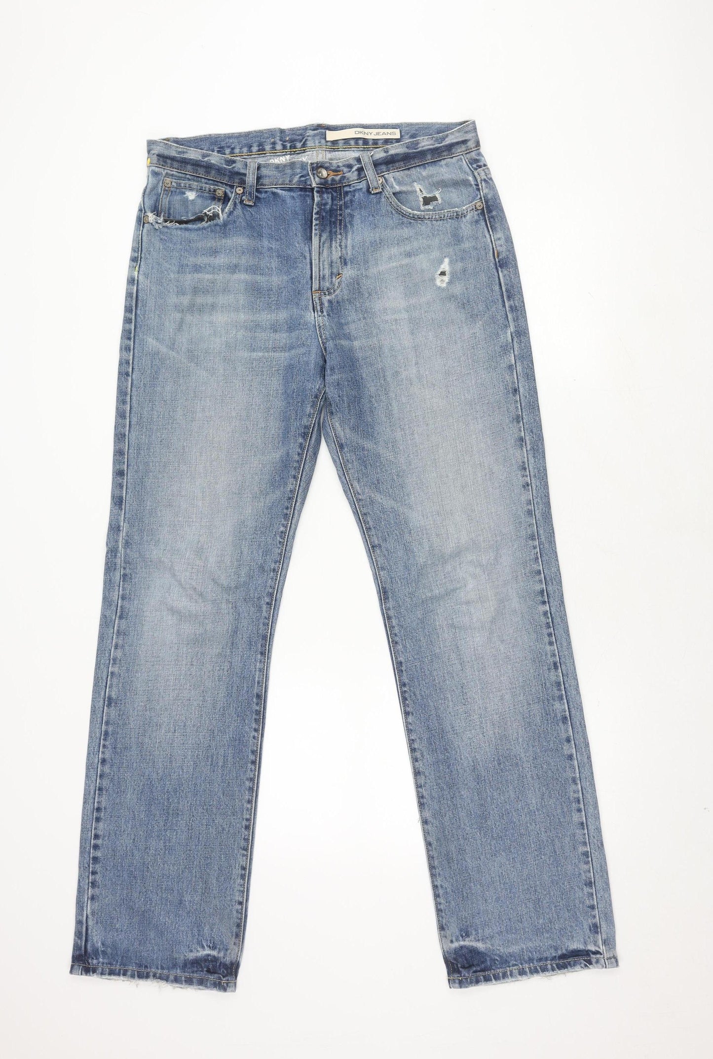 DKNY Men's Blue Straight Jeans Size 32 Embroidered