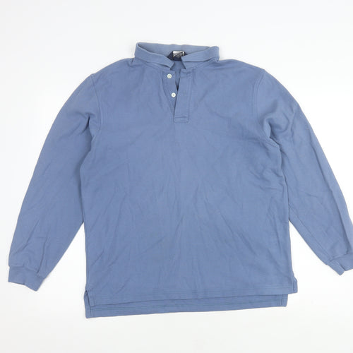 Lands' End Men's Blue Long Sleeve Polo - Medium, Casual Fit