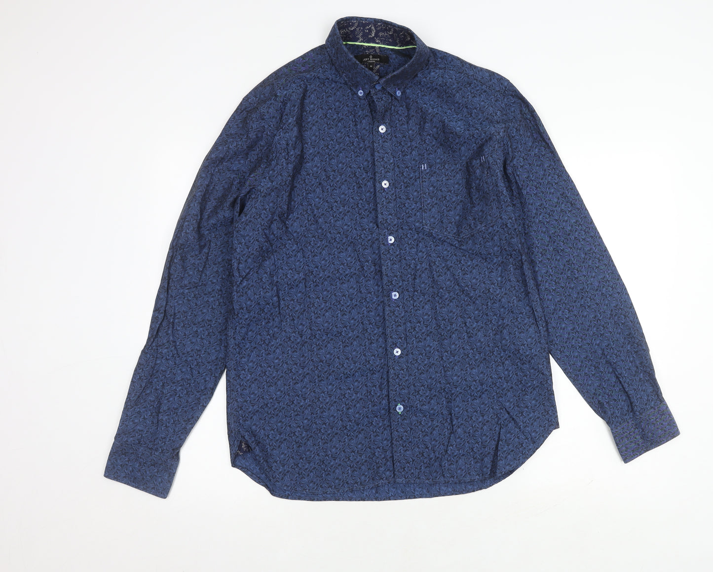 Jeff Banks Men's Blue Floral Button-Up Shirt M