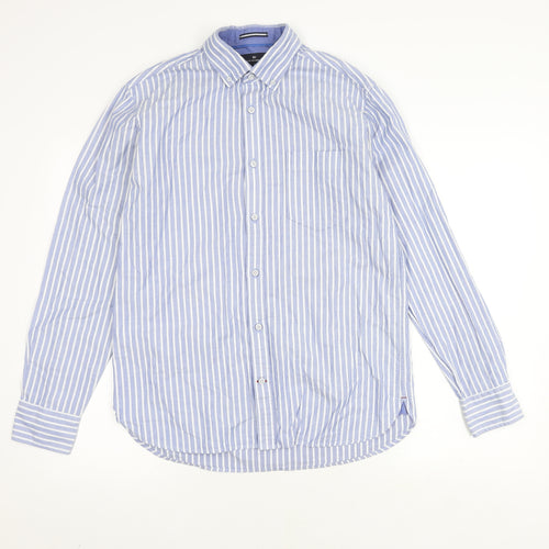 Marks and Spencer Men's Blue Striped Shirt, Size S, Regular Fit