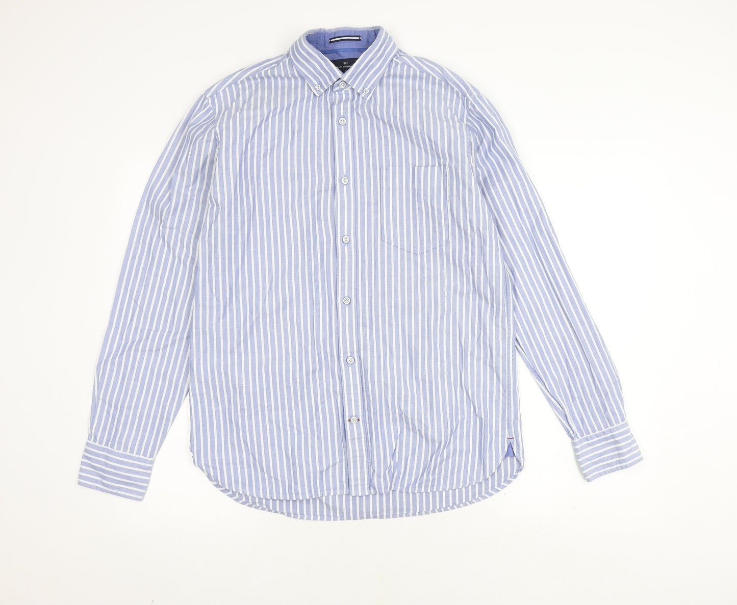 Marks and Spencer Men's Blue Striped Shirt, Size S, Regular Fit