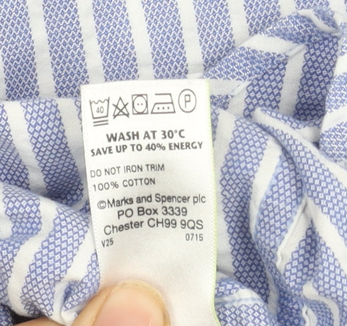 Marks and Spencer Men's Blue Striped Shirt, Size S, Regular Fit