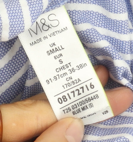 Marks and Spencer Men's Blue Striped Shirt, Size S, Regular Fit