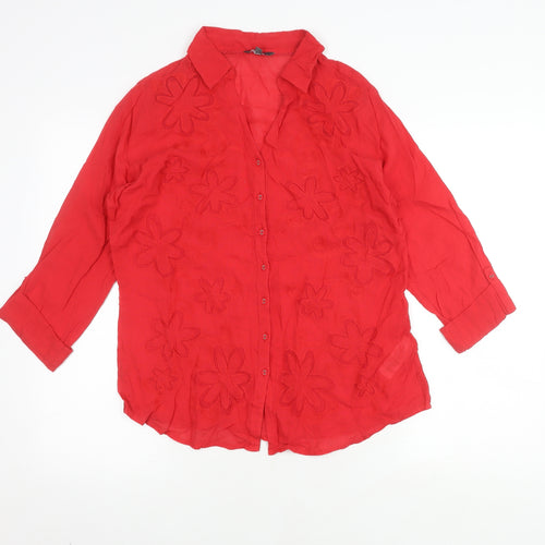 Marks and Spencer Women's Red Button-Up Shirt Size 16