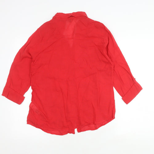 Marks and Spencer Women's Red Button-Up Shirt Size 16