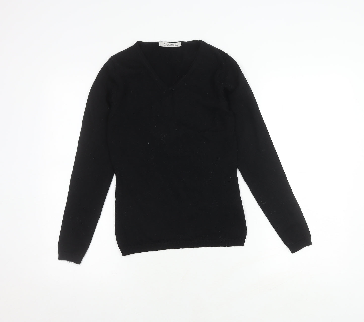 Deane & White Women's Black V-Neck Wool Jumper S