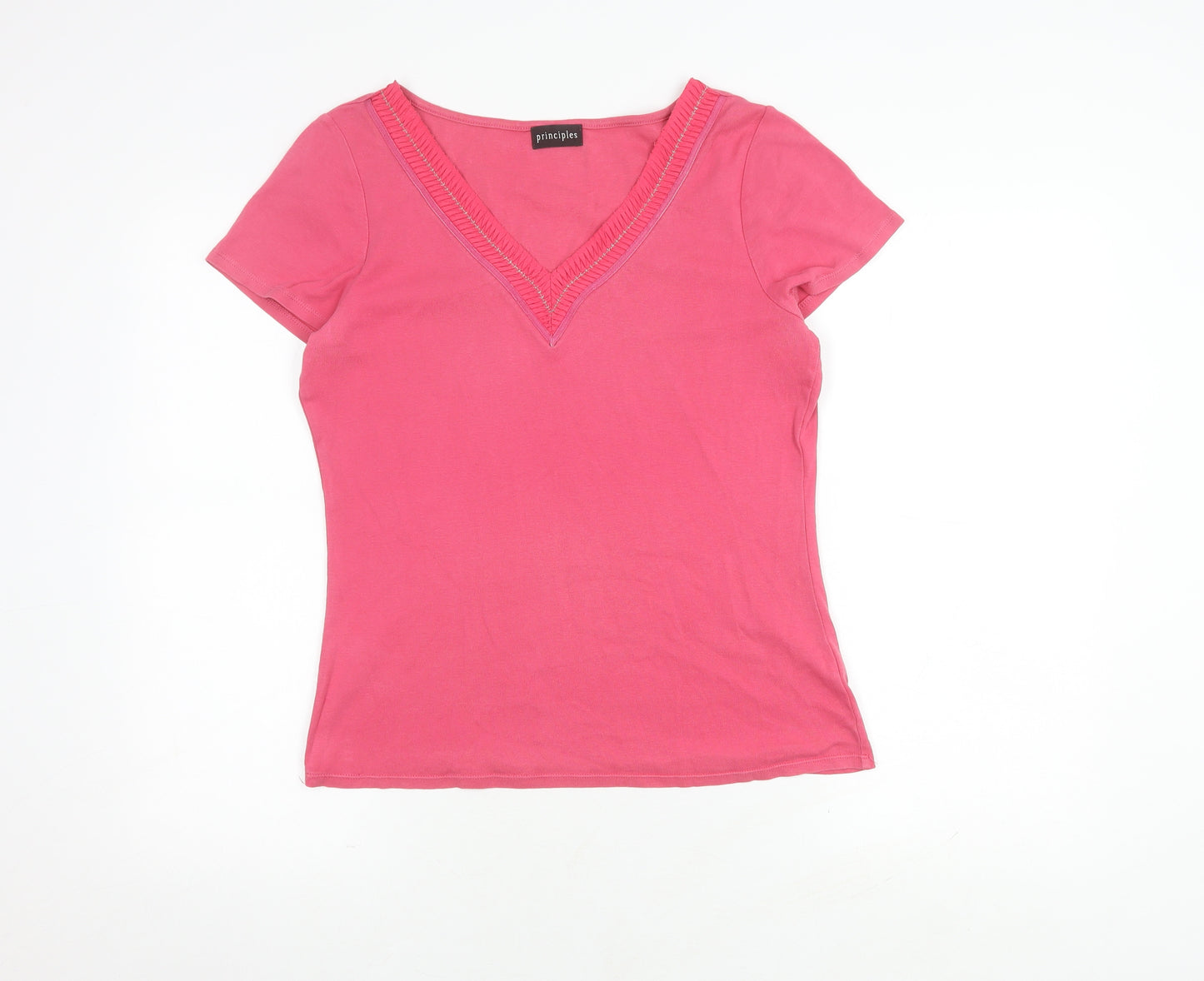 Principles Women Pink V-Neck Cotton T-Shirt Size 16