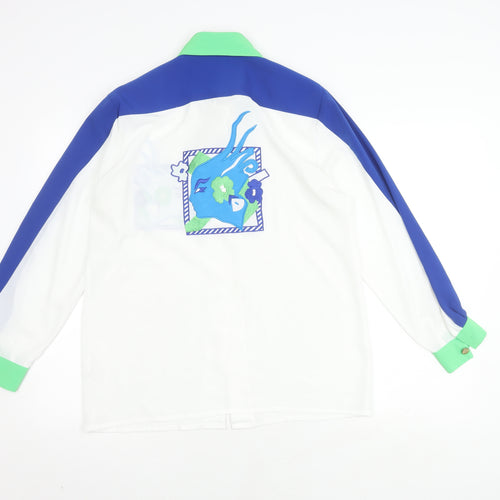 Jacques Vert Women's White/Blue/Green Button-Up Shirt, Size 12