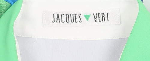 Jacques Vert Women's White/Blue/Green Button-Up Shirt, Size 12