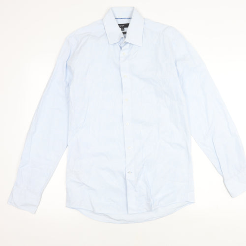 Marks and Spencer Men's Blue Cotton Button-Up Shirt