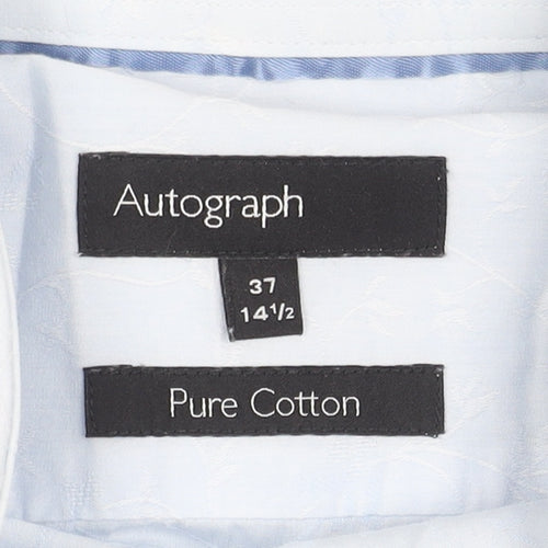 Marks and Spencer Men's Blue Cotton Button-Up Shirt