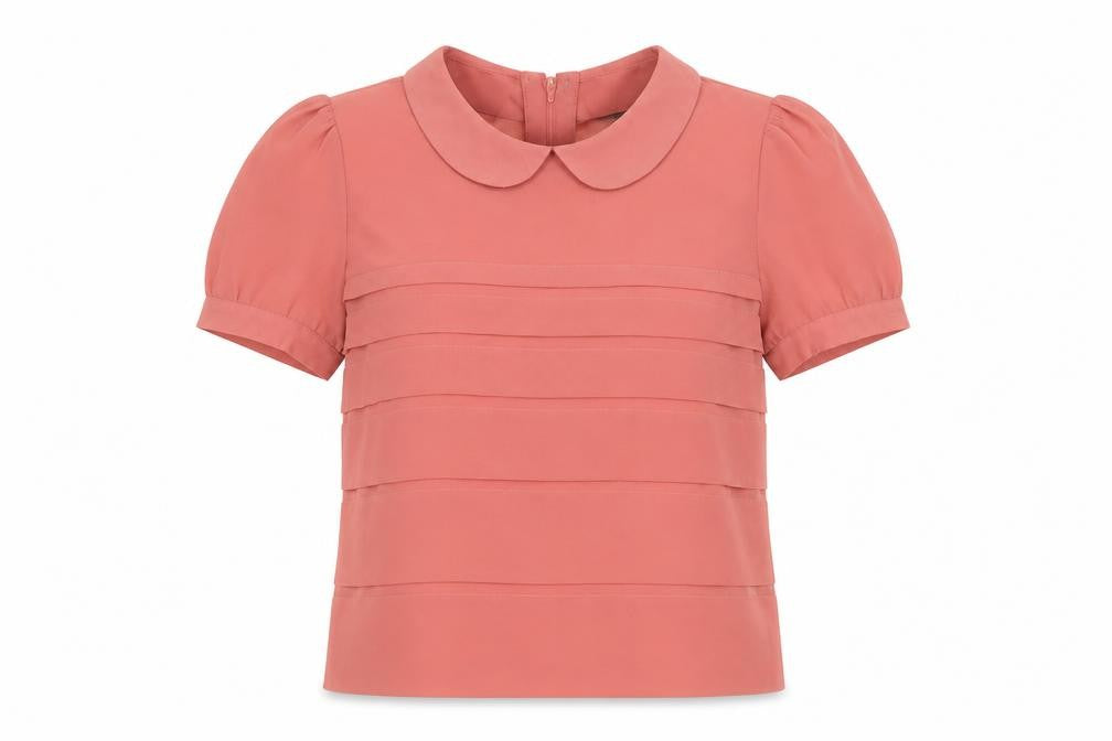 Front view of Topshop Women’s Pink Petite Collared Blouse, size UK 8