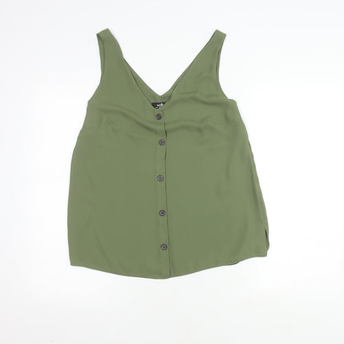 Wallis Women's Green V-Neck Blouse, Size 12, Sleeveless