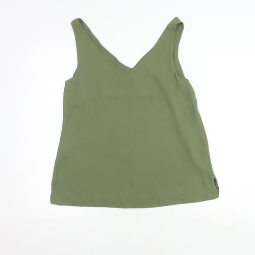 Wallis Women's Green V-Neck Blouse, Size 12, Sleeveless