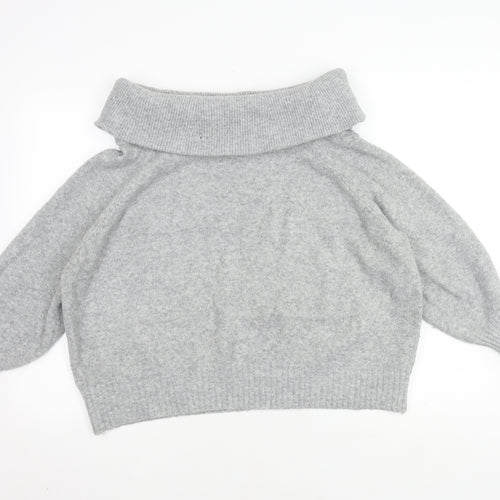 H&M Women’s Grey Cowl Neck Jumper, Size L, Chunky Knit