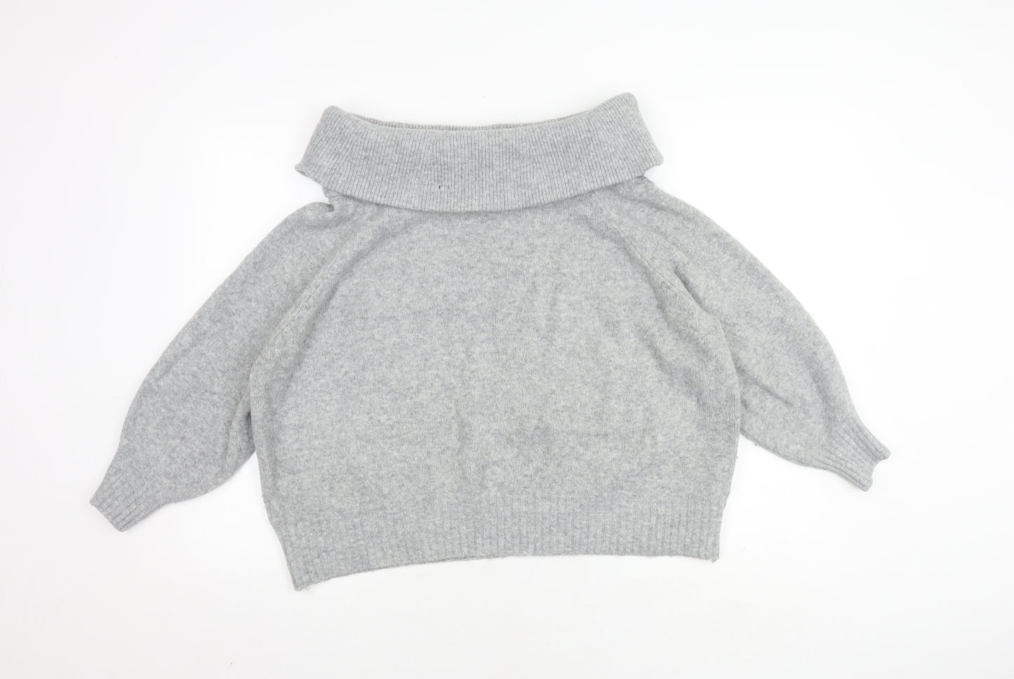 H&M Women’s Grey Cowl Neck Jumper, Size L, Chunky Knit