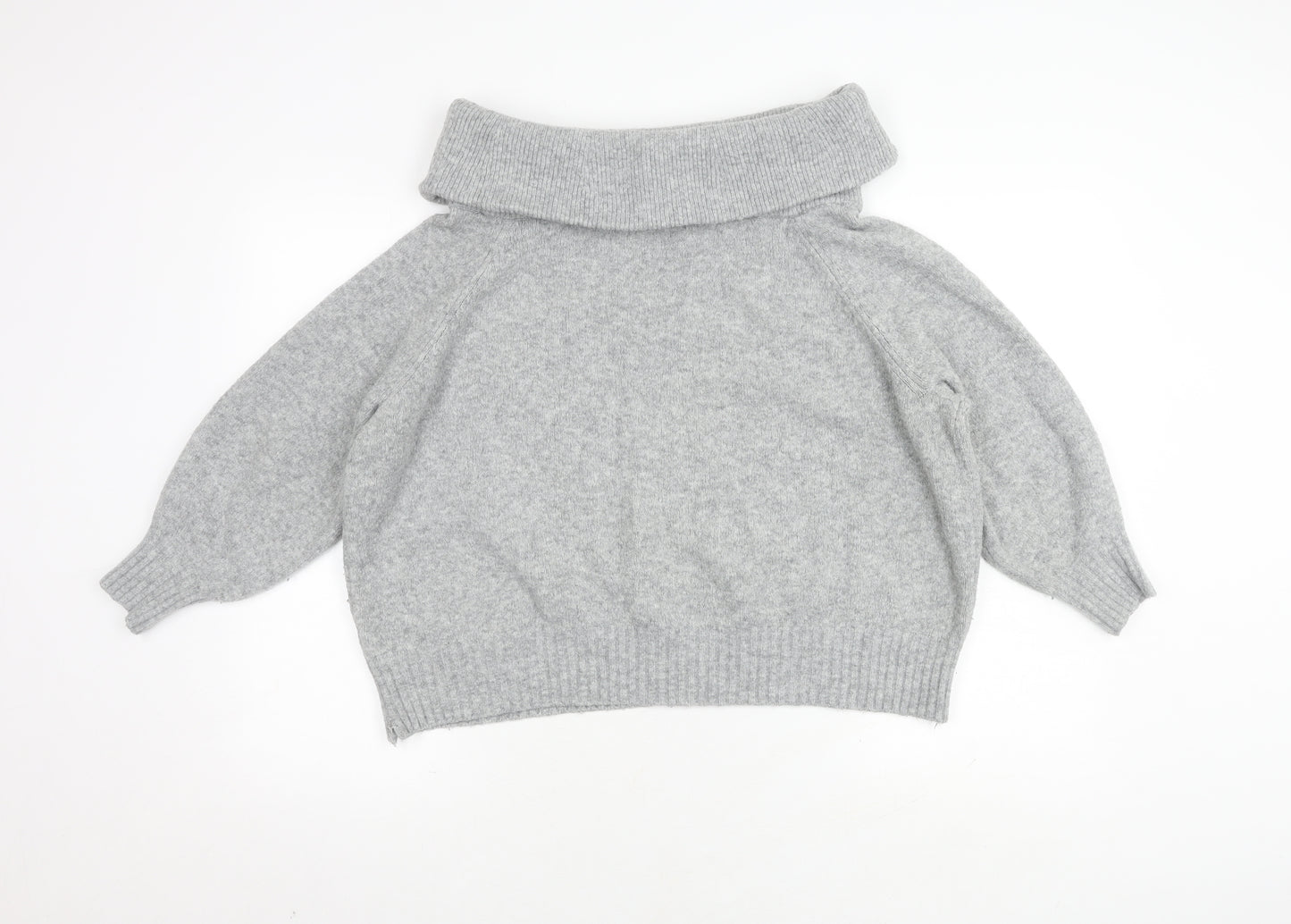 H&M Women’s Grey Cowl Neck Jumper, Size L, Chunky Knit