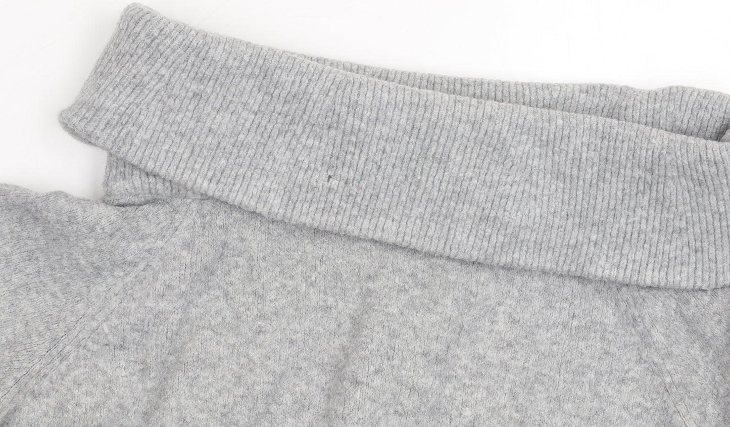 H&M Women’s Grey Cowl Neck Jumper, Size L, Chunky Knit