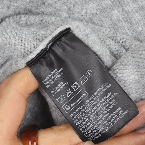 H&M Women’s Grey Cowl Neck Jumper, Size L, Chunky Knit