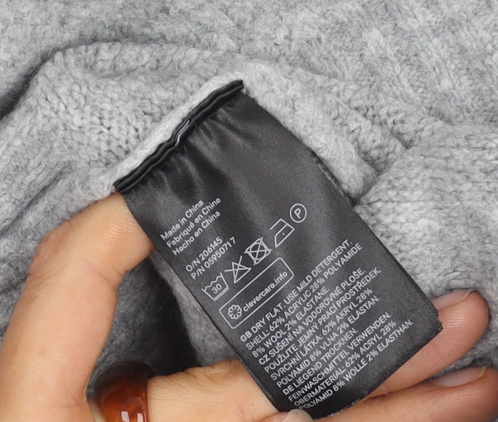 H&M Women’s Grey Cowl Neck Jumper, Size L, Chunky Knit