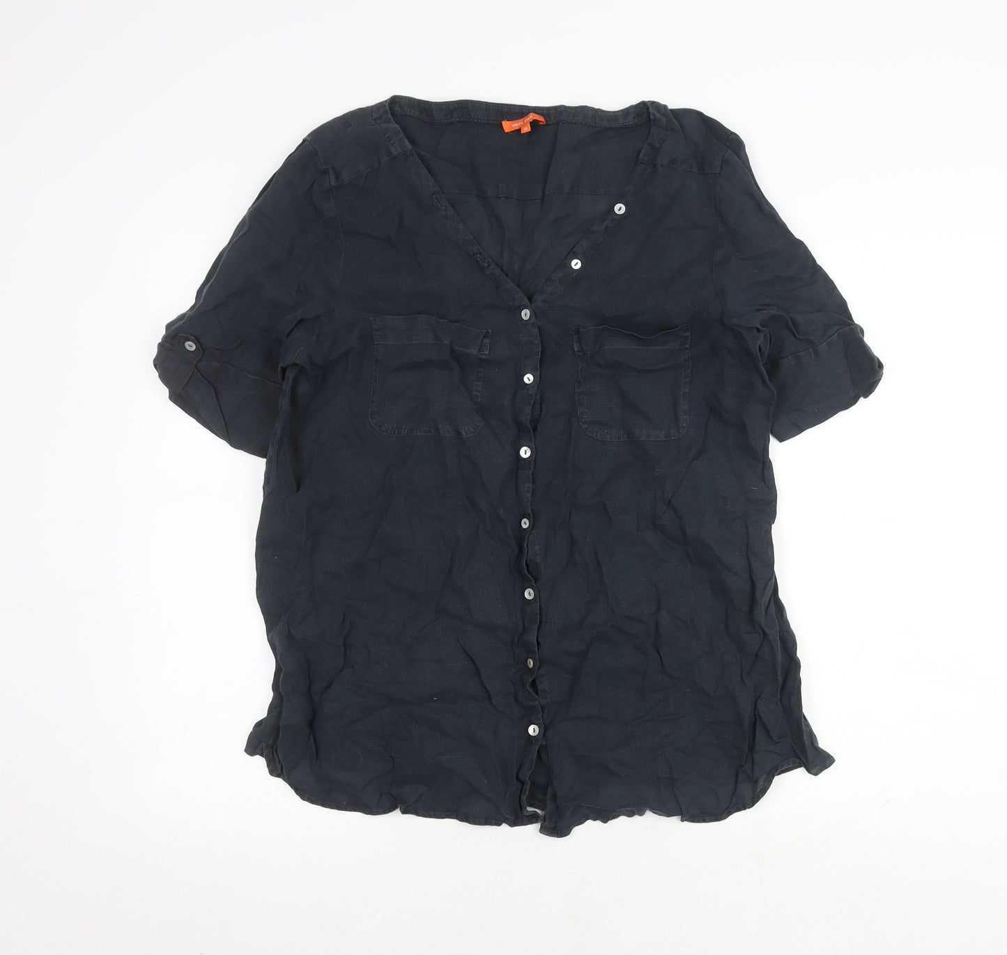 White Stuff Women's Black Button-Up V-Neck Shirt, Size 16