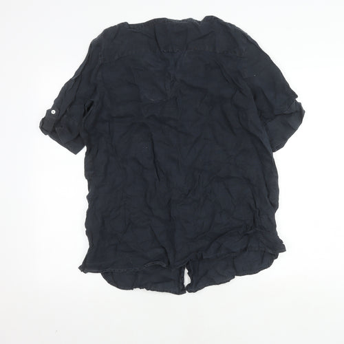 White Stuff Women's Black Button-Up V-Neck Shirt, Size 16