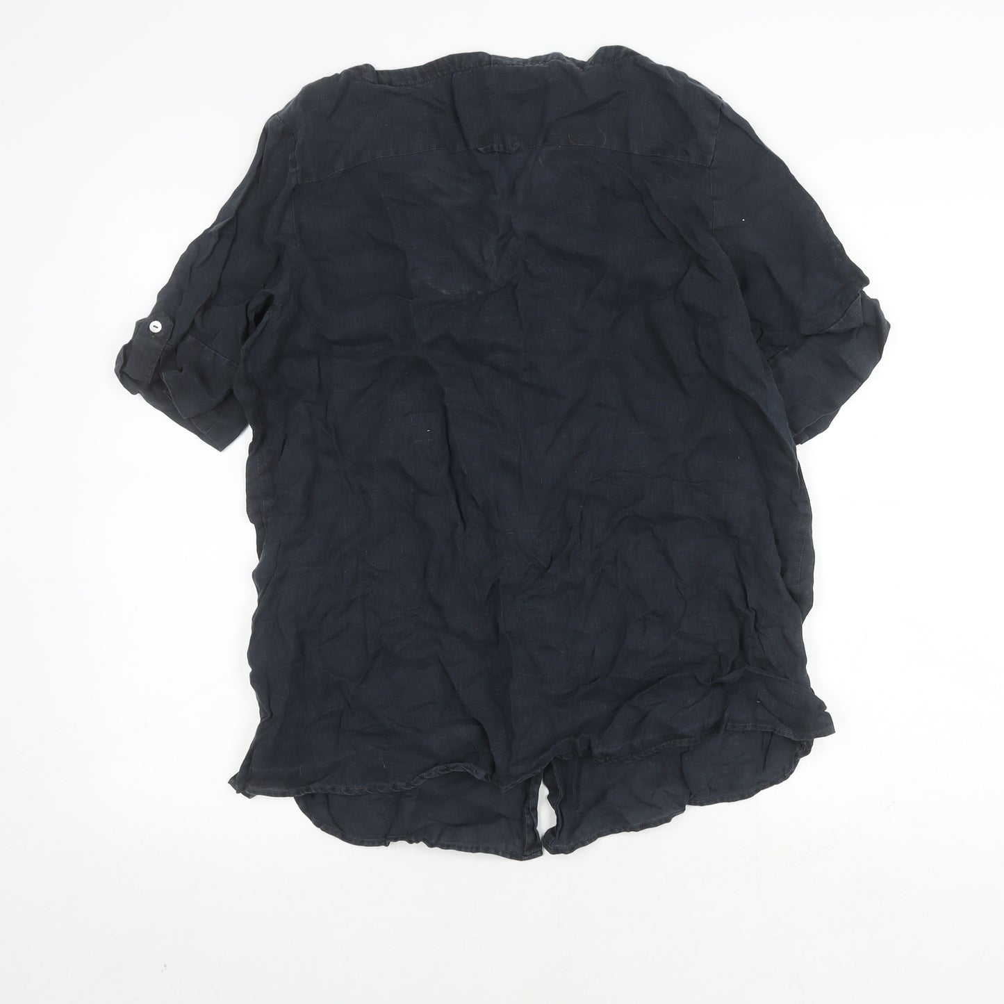 White Stuff Women's Black Button-Up V-Neck Shirt, Size 16