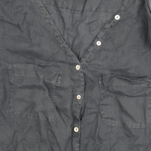 White Stuff Women's Black Button-Up V-Neck Shirt, Size 16
