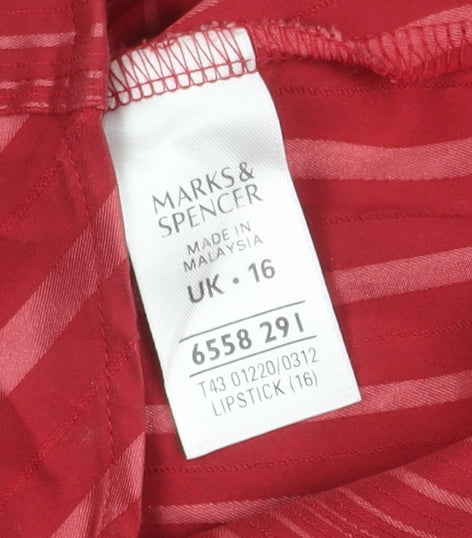 Marks & Spencer Women's Red Striped Button-Up Shirt Size 16