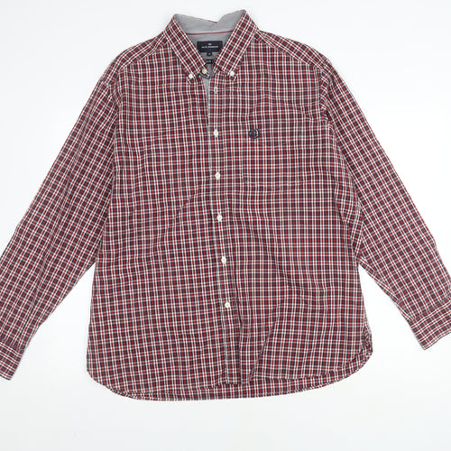 Marks and Spencer Men's Red Check Button-Up Shirt XL