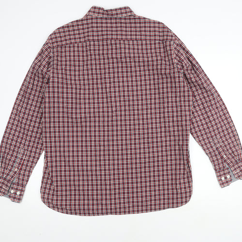 Marks and Spencer Men's Red Check Button-Up Shirt XL