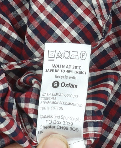 Marks and Spencer Men's Red Check Button-Up Shirt XL