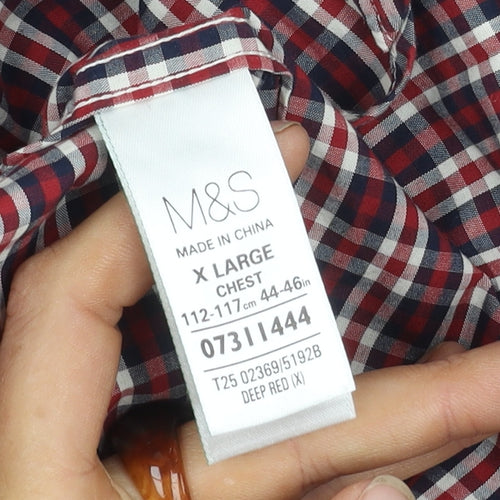 Marks and Spencer Men's Red Check Button-Up Shirt XL