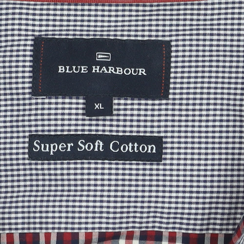 Marks and Spencer Men's Red Check Button-Up Shirt XL