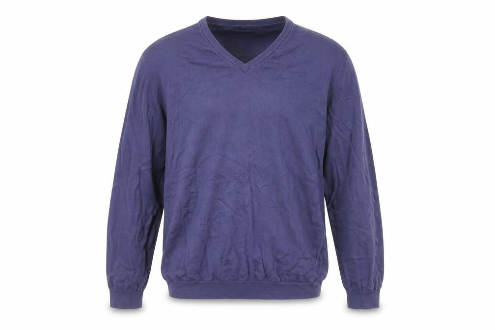 Front view of Massimo Dutti Men's Blue V-Neck Cotton Pullover, size L