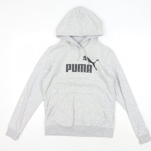 Puma Men's Grey Logo Hoodie, Size M, Pullover Style