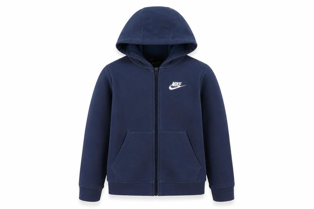 Front view of Nike boys’ blue hooded fleece jacket - size 8y