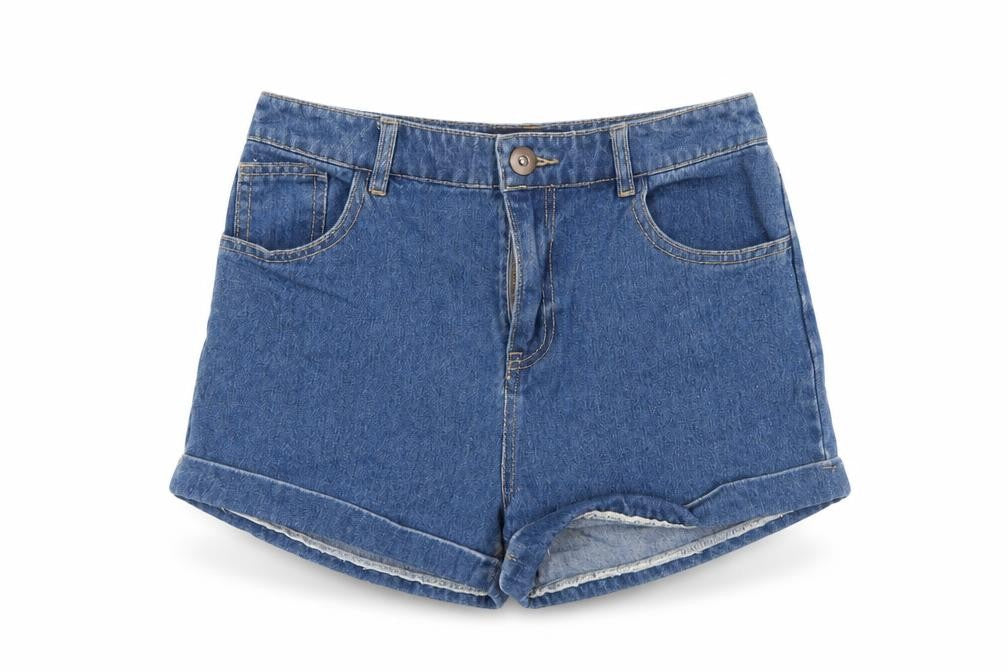 Front view of Firetrap Women's Blue Denim Shorts, size S, Cuffed