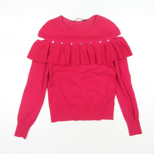 Karen Millen Women's Red Cold Shoulder Pullover Jumper S