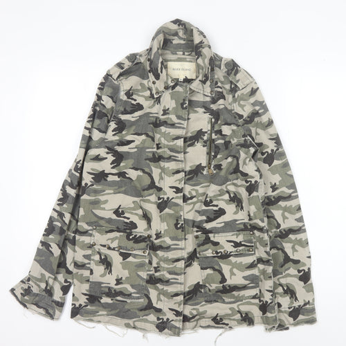 River Island Women's Green Camouflage Military Jacket, Size 8