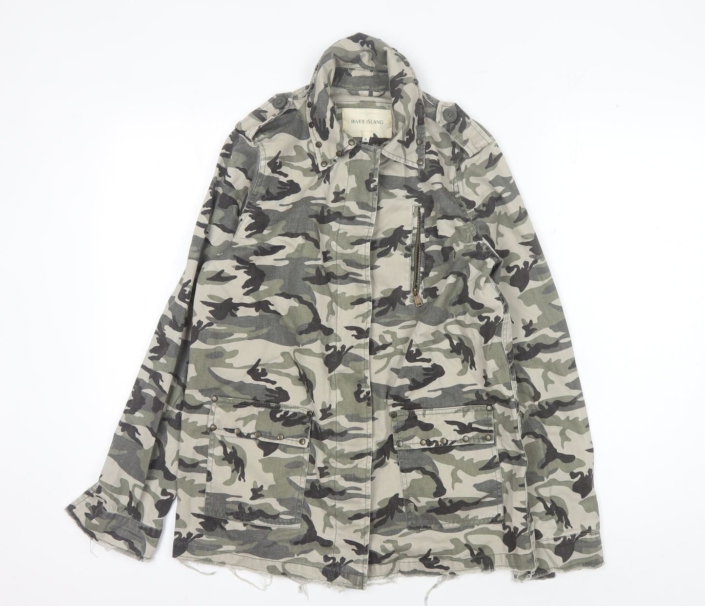 River Island Women's Green Camouflage Military Jacket, Size 8