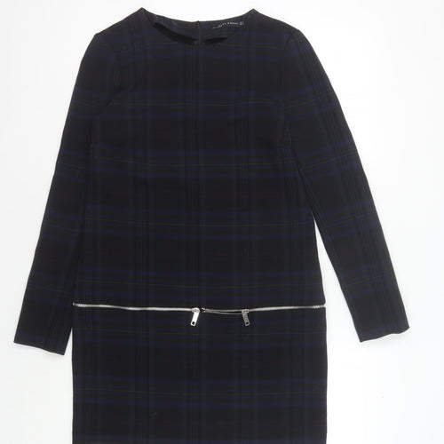 Zara Woman Black Plaid Shift Dress, Size S, Women