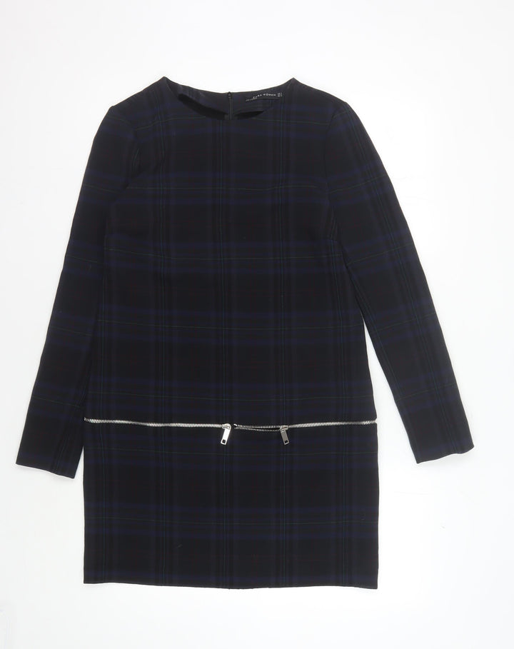 Zara Woman Black Plaid Shift Dress, Size S, Women