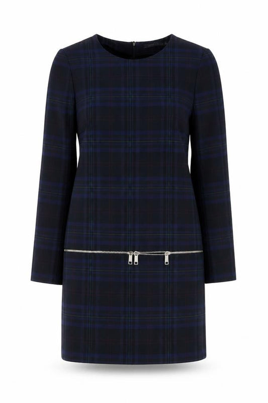 Front view of Zara Woman Black Plaid Shift Dress, size S, Women